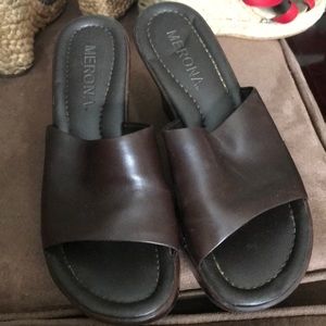 Brown wedge slip on brown 6-1/2